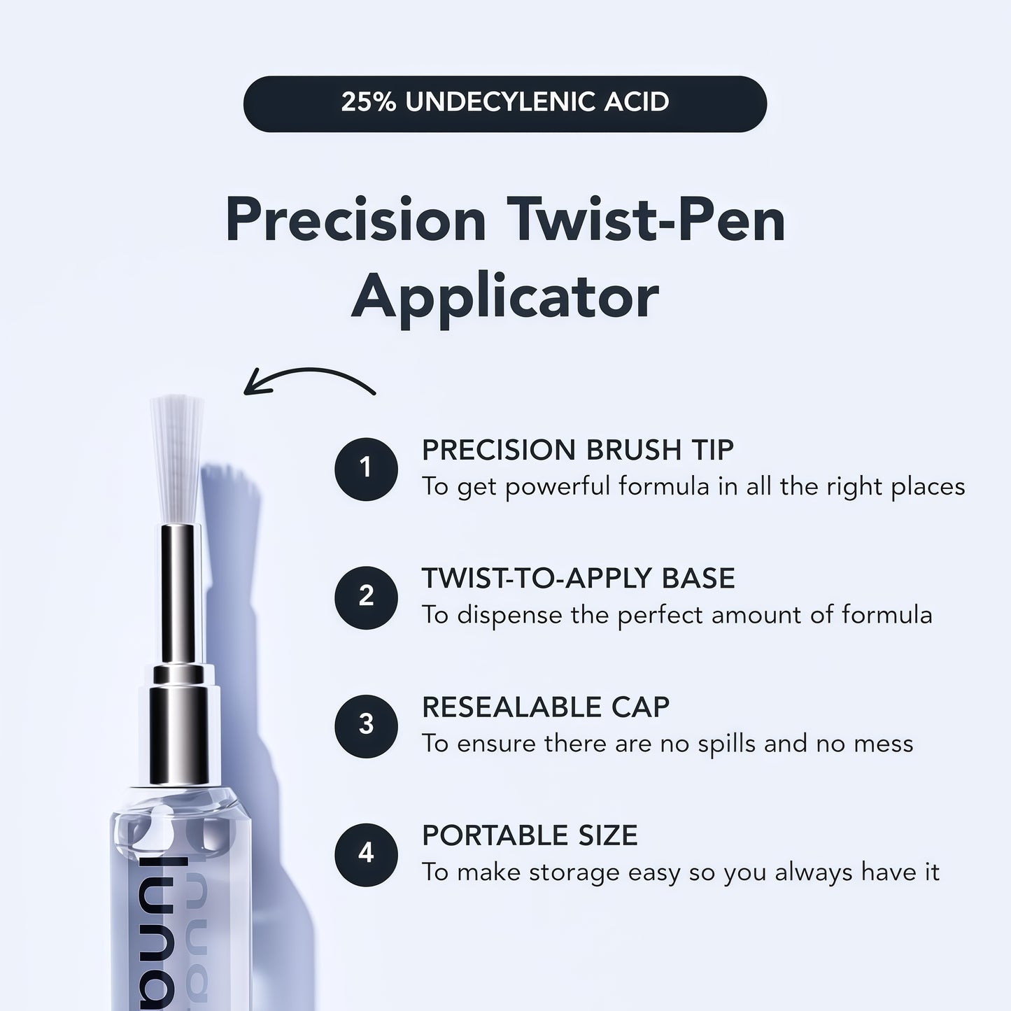 Lunavia Antifungal Pen – Cures Most Athlete’s Foot, Jock Itch, and Ringworm - 25% Undecylenic Acid with added Tea Tree, Jojoba, Clove Bud Oils & Aloe - 1-Pack Twist Pen (3ML Volume)